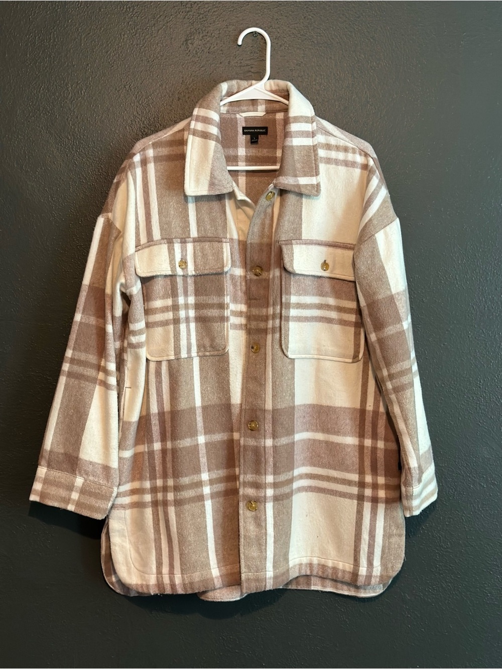 Banana Republic Plaid Shacket in Beige and Cream